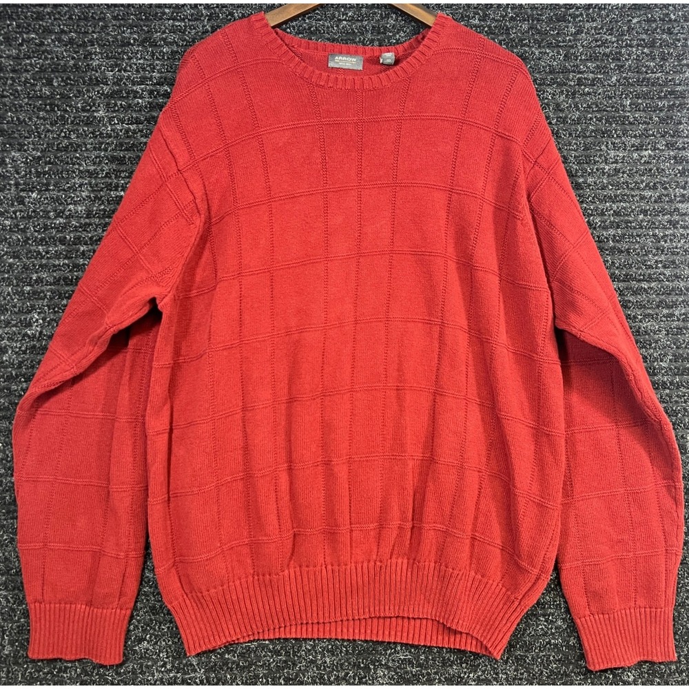 Arrow Crewneck Sweater y2k/90s Textured Knit Pullover Cotton Red XXL
